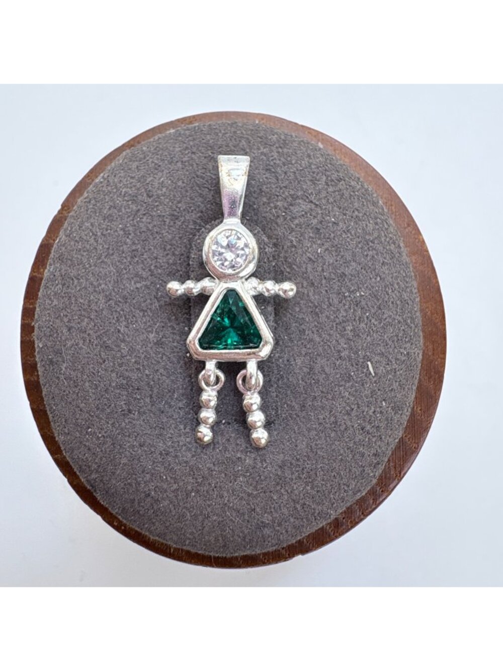 Green Stone & Cubic Zirconia Sterling Silver 925 Daughter Charm 1" Length